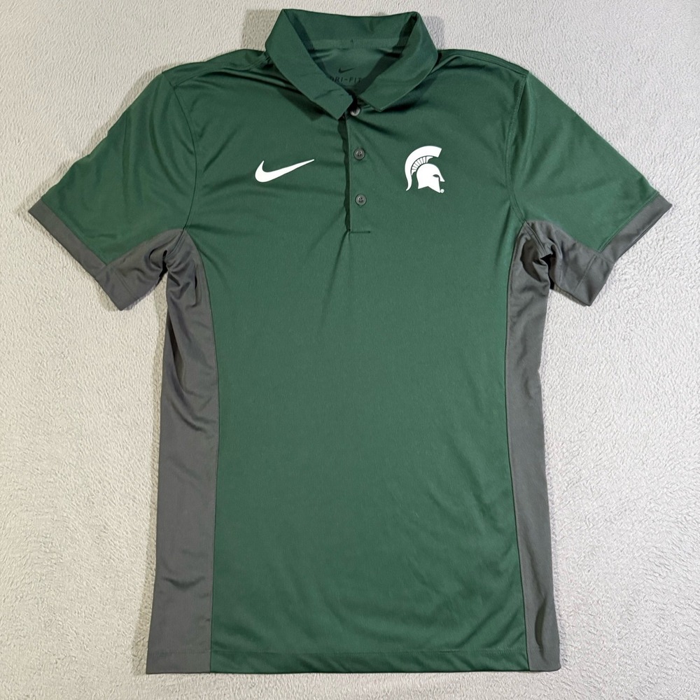 Michigan State Spartans Shirt Polo Mens Small Green Dri-Fit NCAA Golf Nike